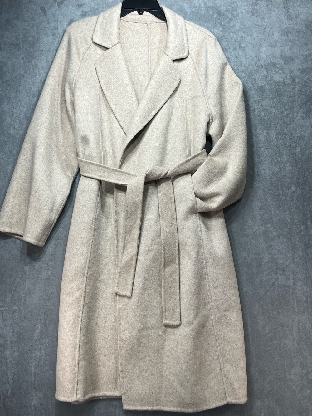 J.ING NWT 100% Wool Long Belted Wrap Coat Beige Oatmeal S/M